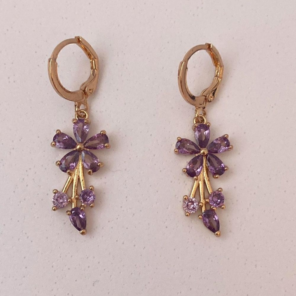 Flower drop hoop earrings  N313